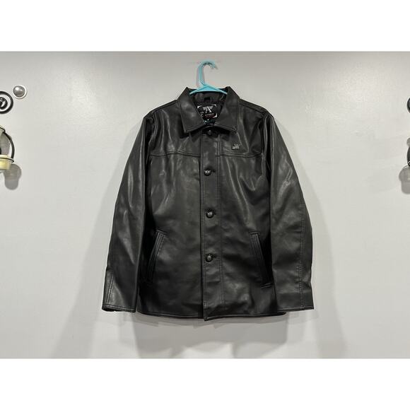 Emporio Collezione Black Faux Leather Button Down Jacket Medium M - Picture 1 of 16